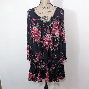 NWT Altard State Multicolor Floral 3/4 Sleeve Dress Tassels Black Pink Size S